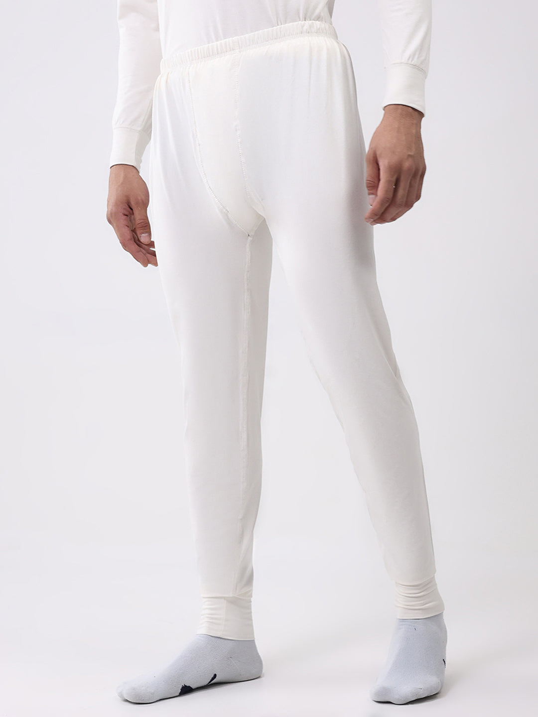 Men White Solid Thermal Lower