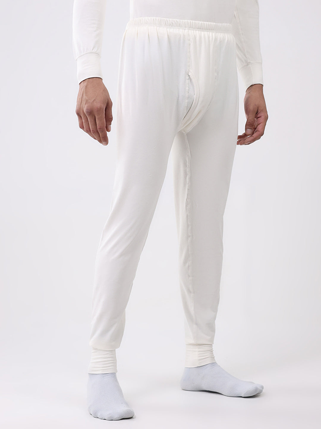 Men White Solid Thermal Lower