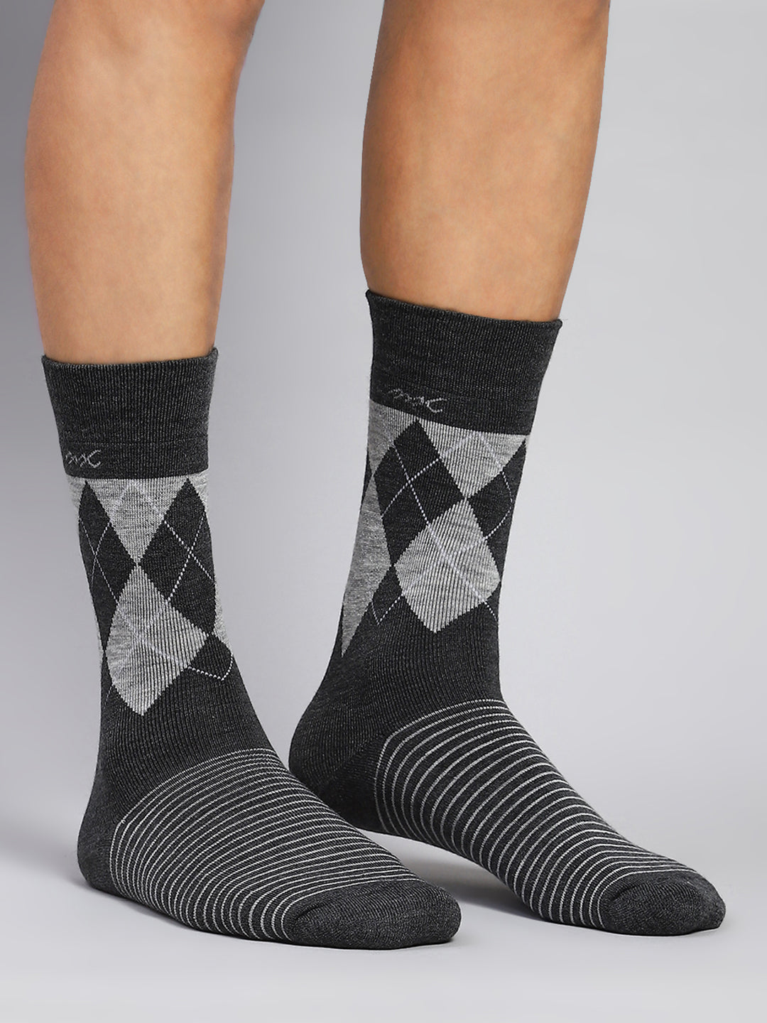 Men Wool blend Check Calf Length Socks (Pack of 2)