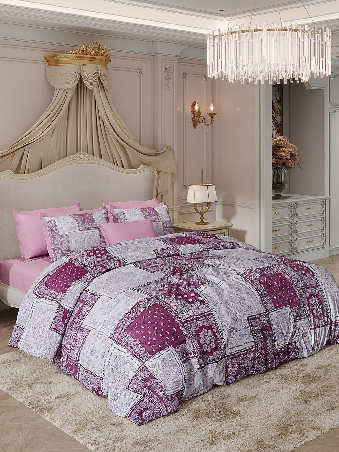 300 TC Cotton King Size Luxury 7 Pc Bedding Set (Heritage)