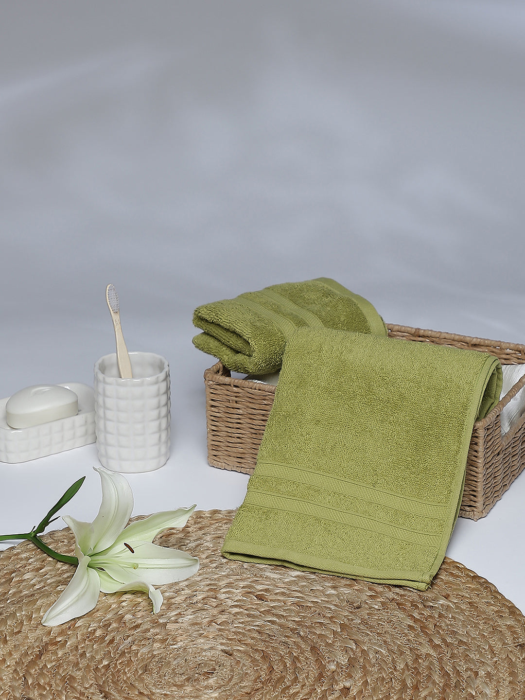 Olive Cotton 525 GSM Hand Towels (Pack of 2)