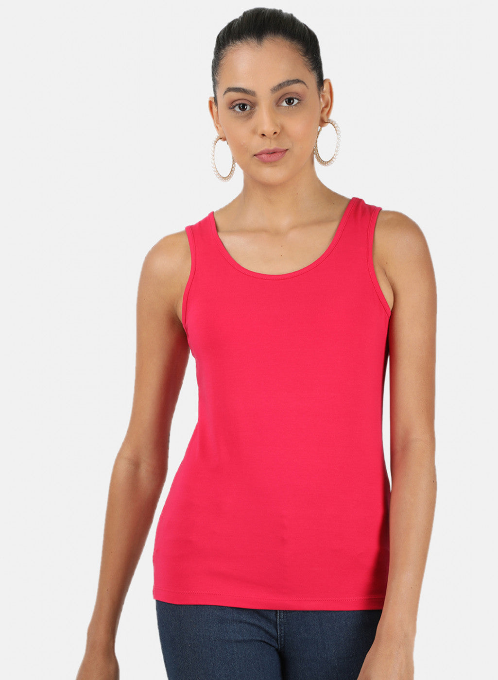 Womens Dark Pink Plain Spaghetti