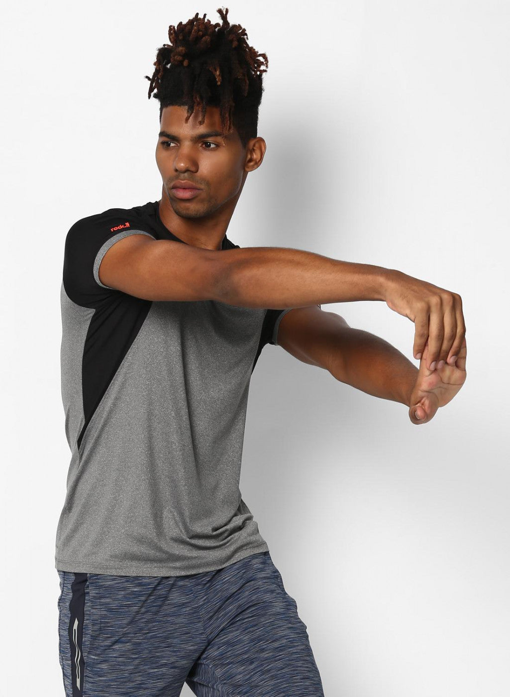 Rock.it Grey Black Round Neck Smart Fit T-Shirt