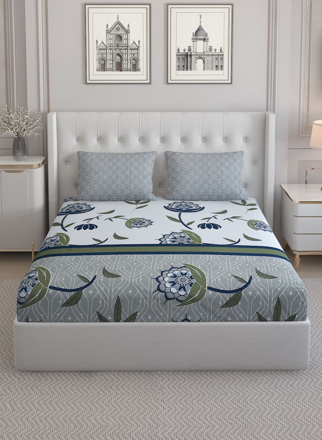 144TC Pure Cotton Single Bedsheet with 2 Pillow Covers