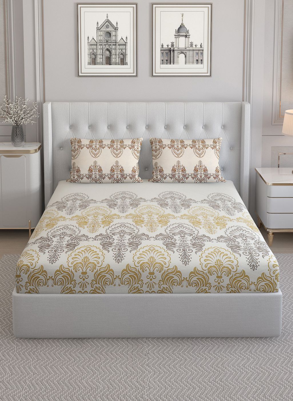 144TC Pure Cotton Single Bedsheet with 2 Pillow Covers