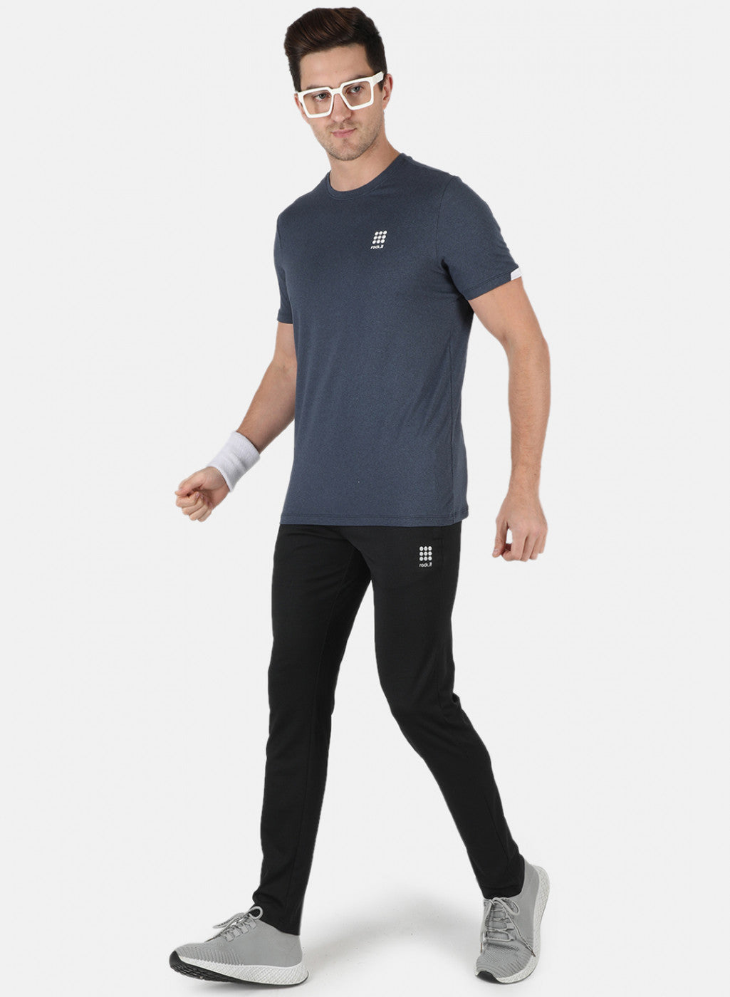 Rock.it Men Navy Blue Self Design Round Neck T-Shirt