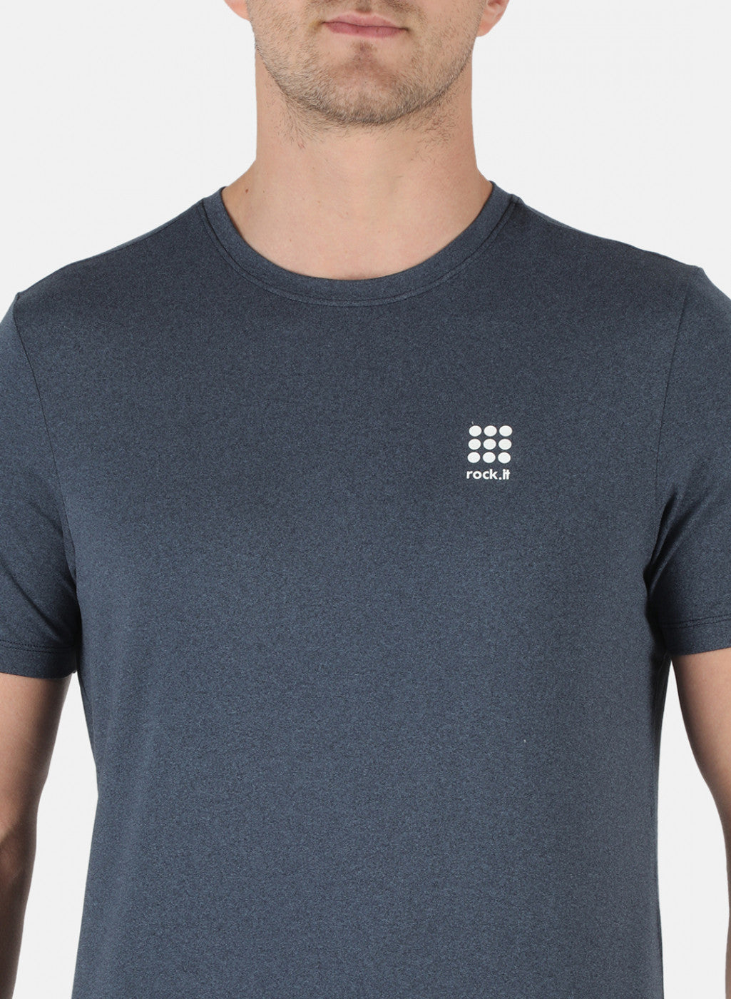 Rock.it Men Navy Blue Self Design Round Neck T-Shirt