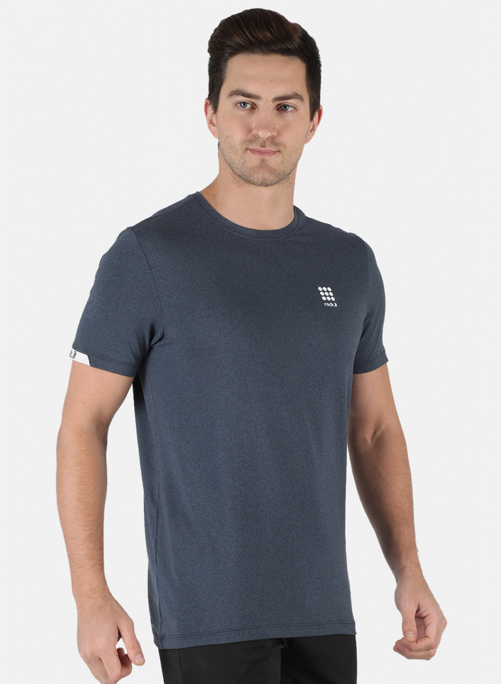 Rock.it Men Navy Blue Self Design Round Neck T-Shirt