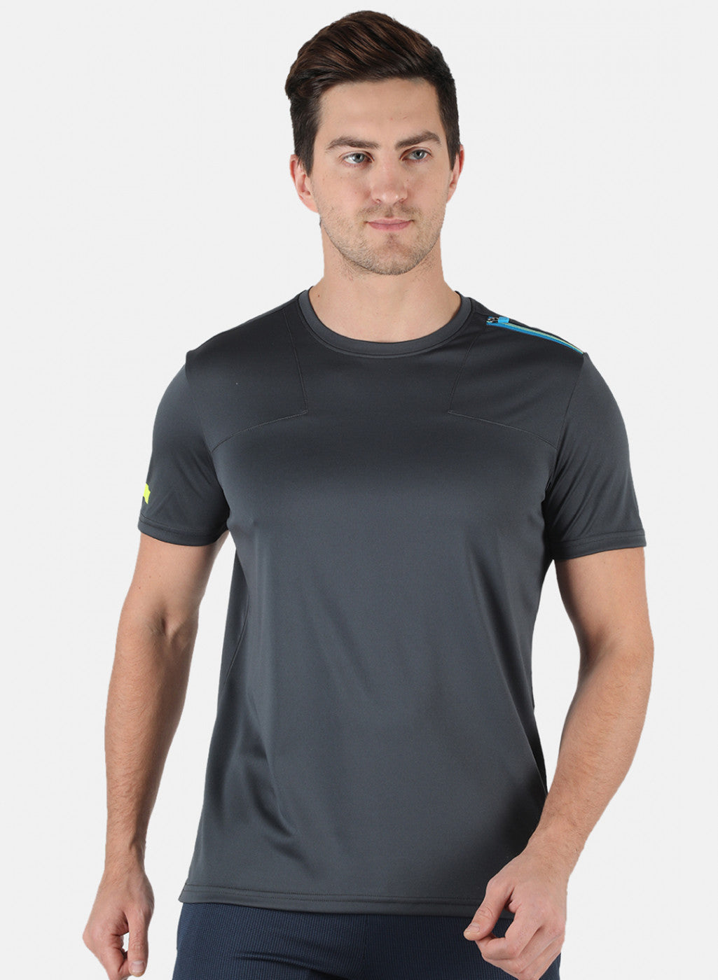 Rock.it Men Grey Self Design Round Neck T-Shirt