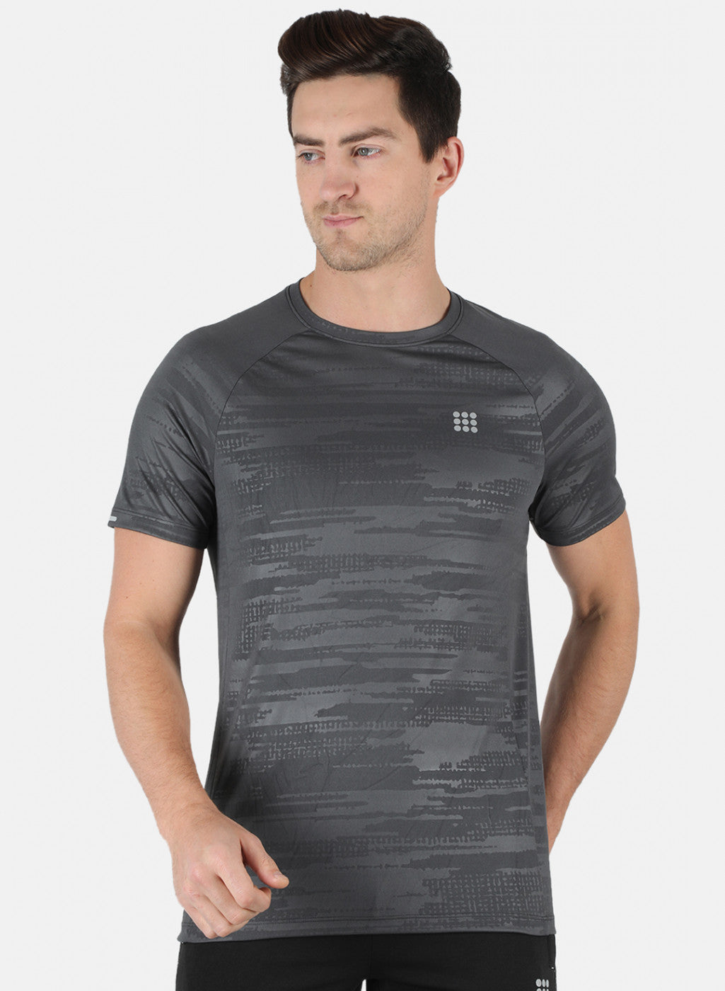 Rock.it Men Grey Self Design Round Neck T-Shirt