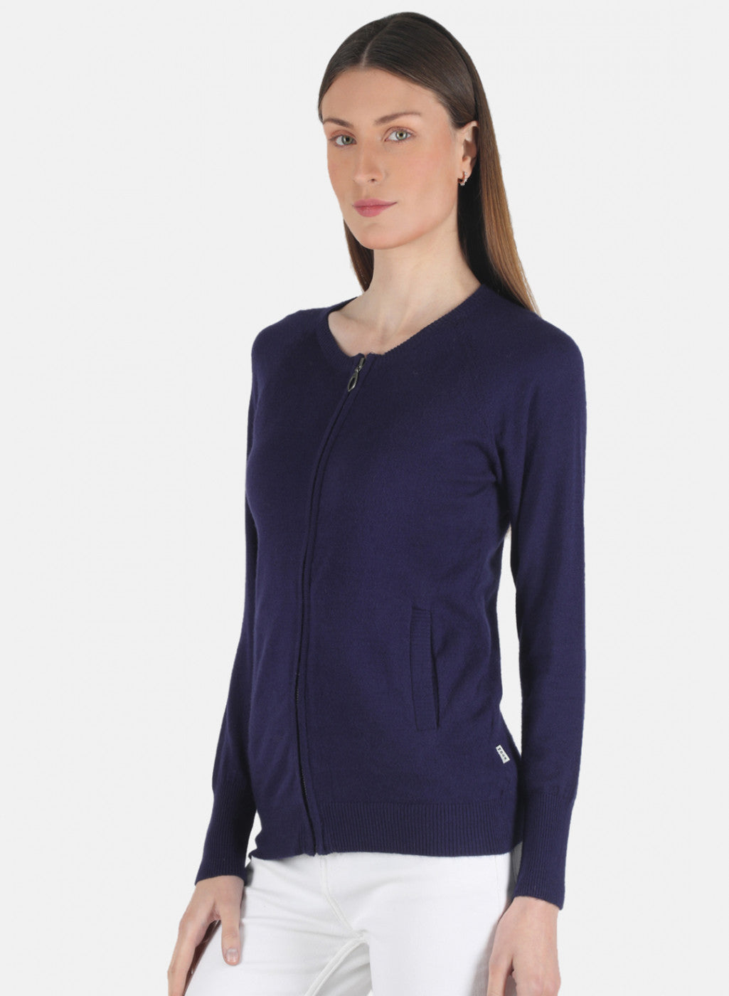 Women Blue Self Design Pullover