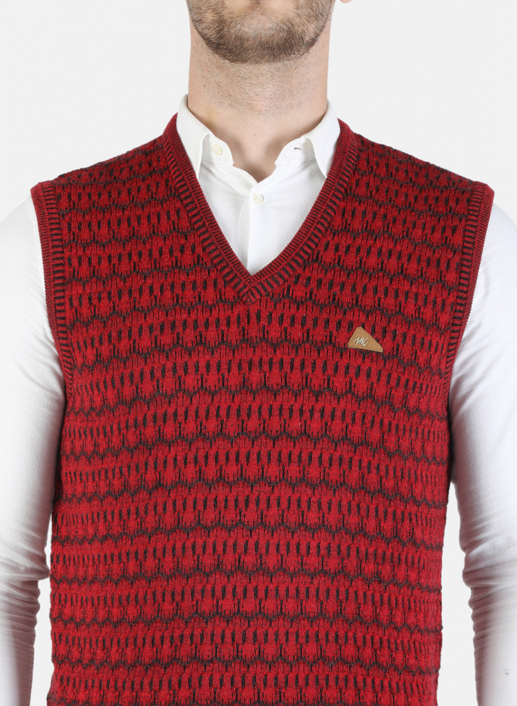 Men Red Self Sweater