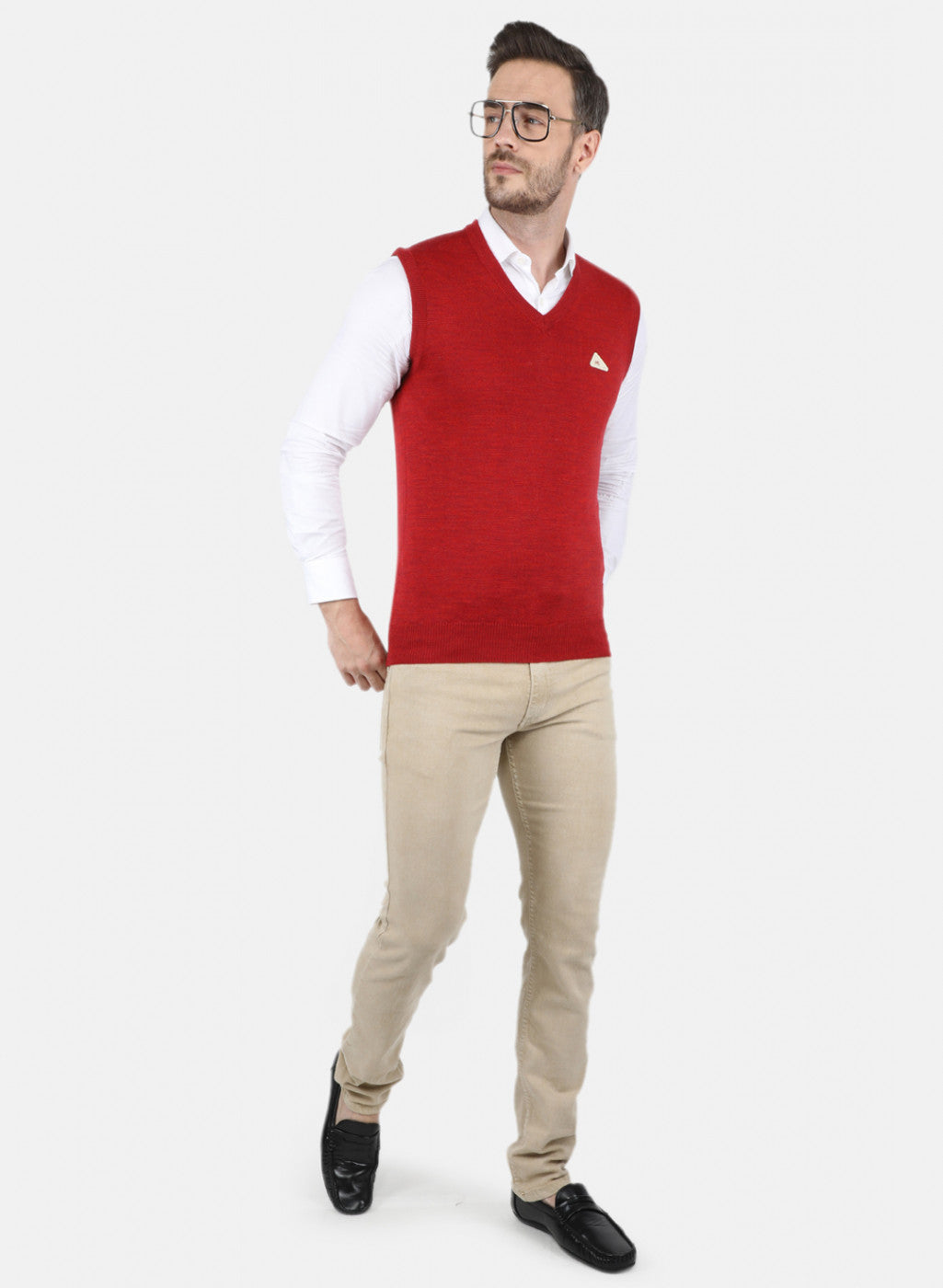 Men Red Solid Sweater