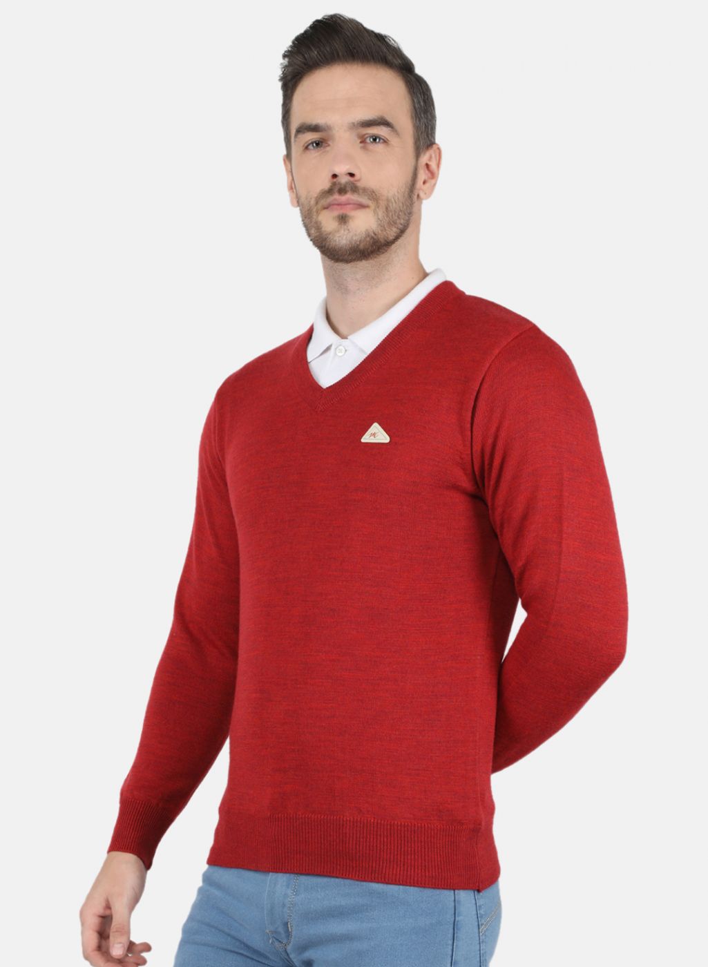 Men Red Solid Pullover