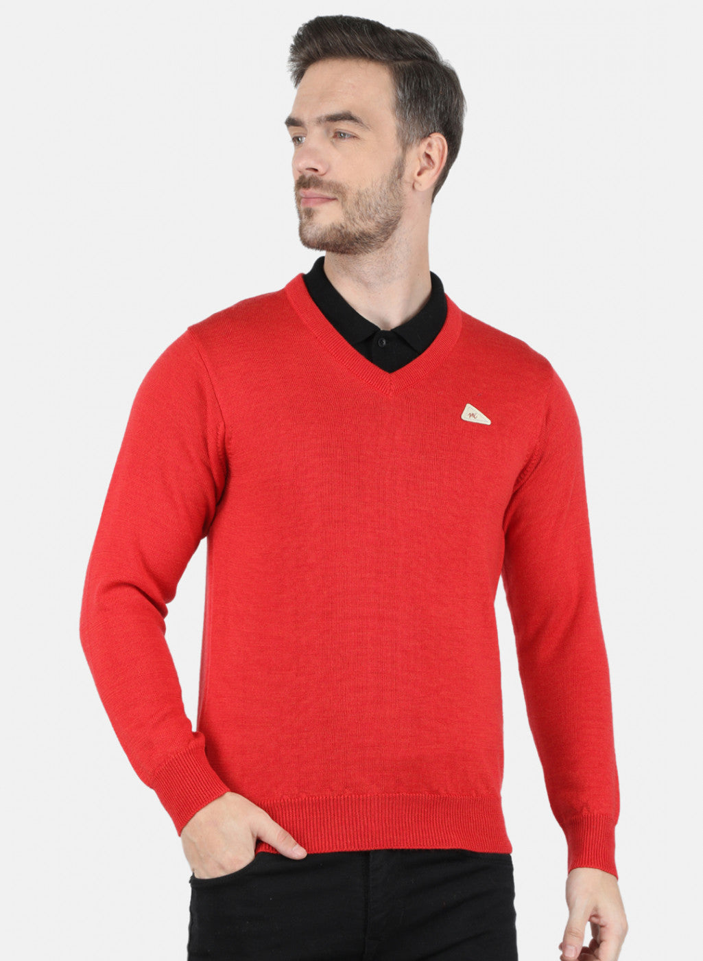 Men Red Solid Pullover