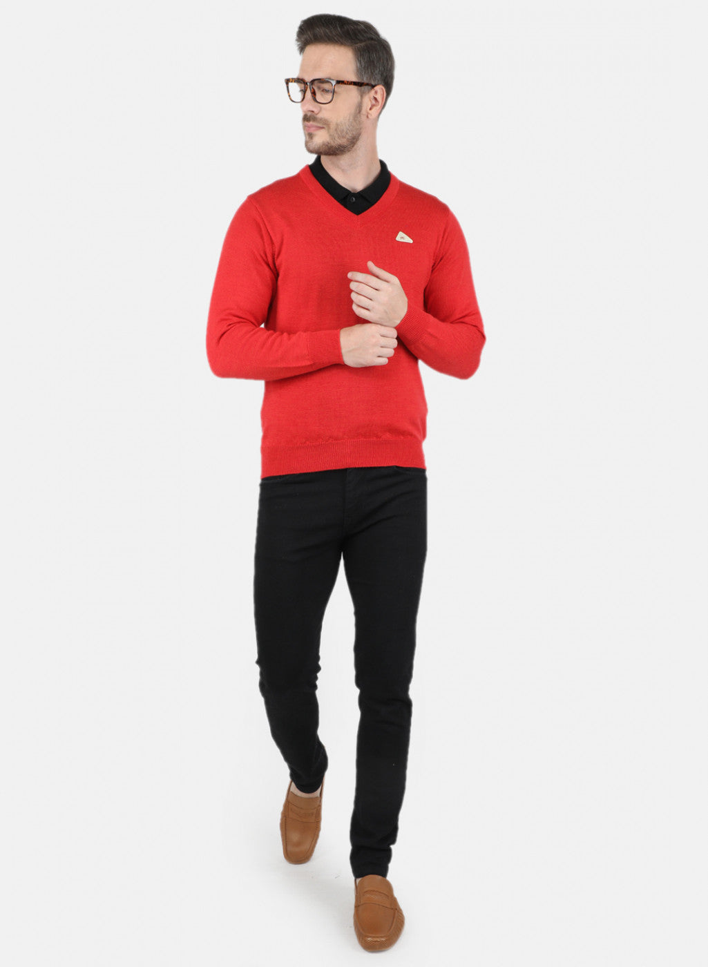 Men Red Solid Pullover