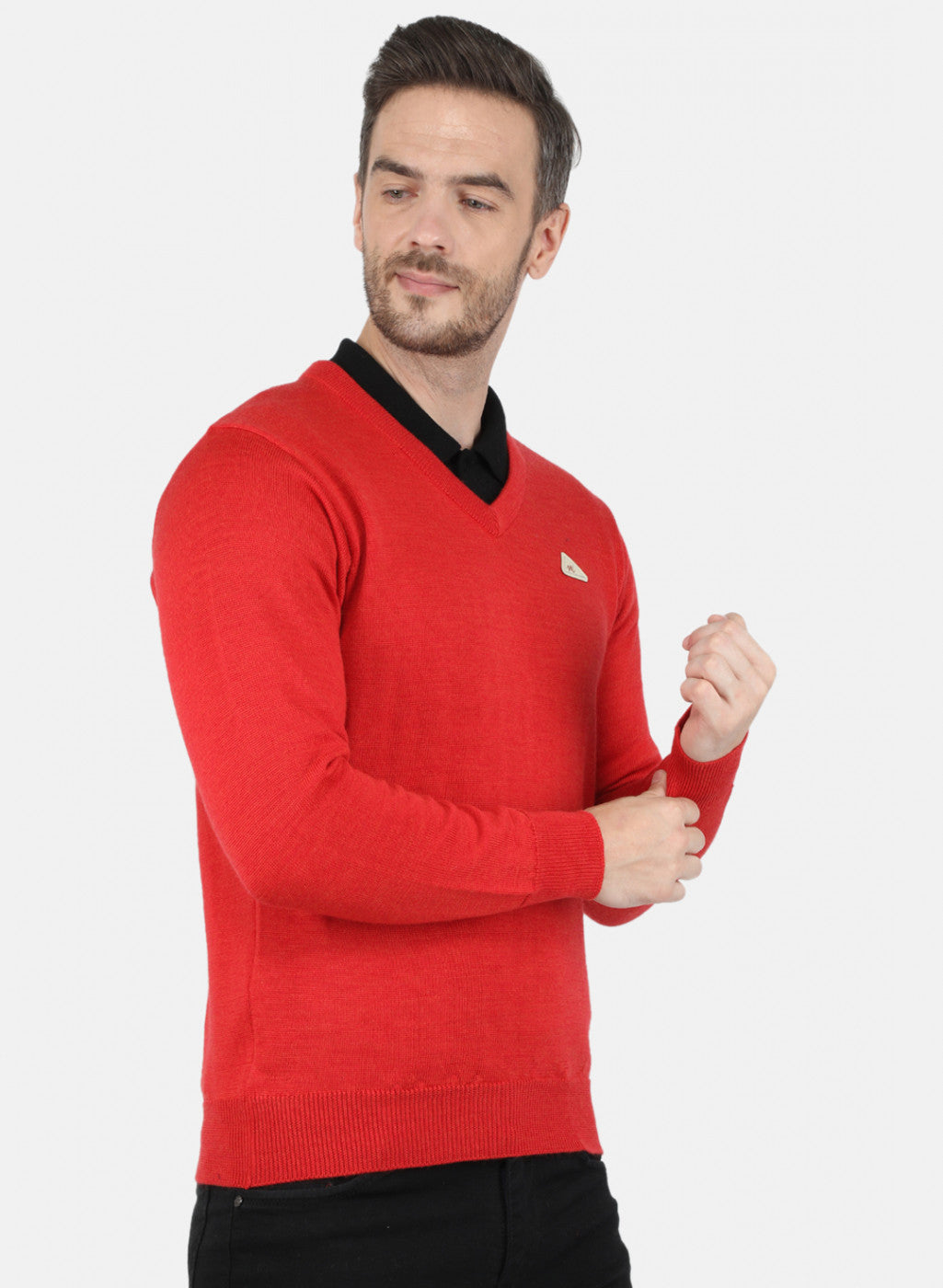 Men Red Solid Pullover