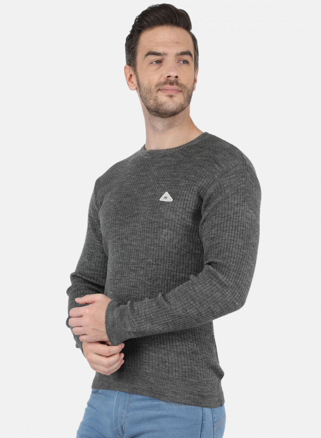 Men Dark Grey Solid Pullover