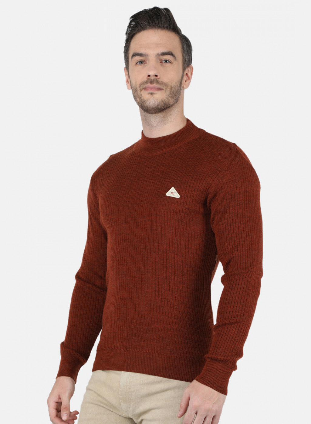 Men Rust Orange Solid Pullover
