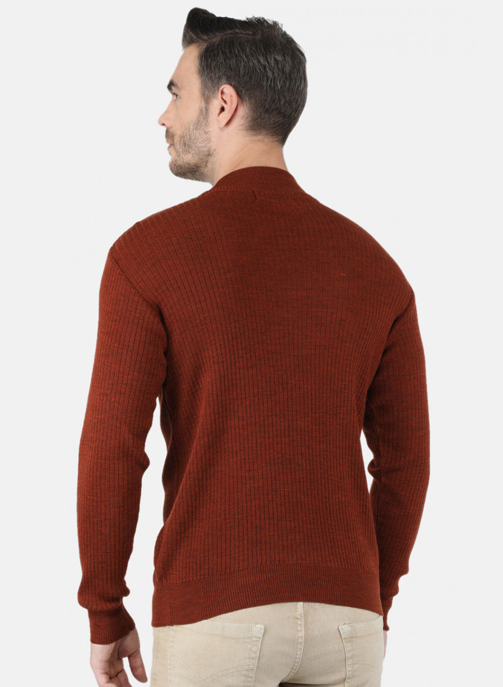 Men Rust Orange Solid Pullover