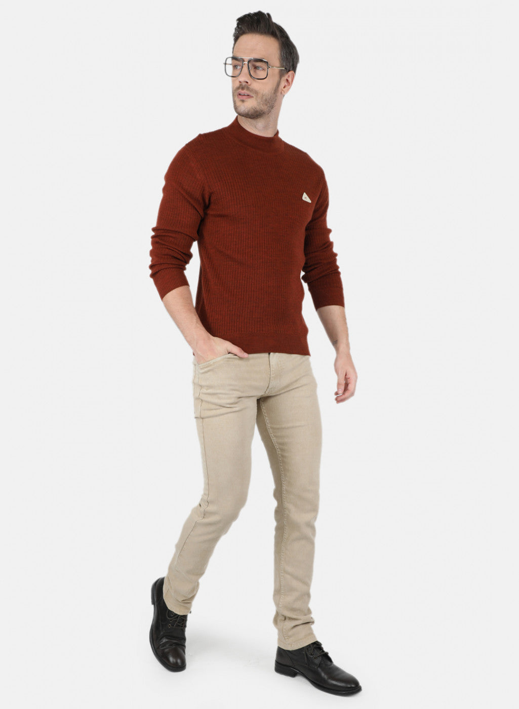 Men Rust Orange Solid Pullover