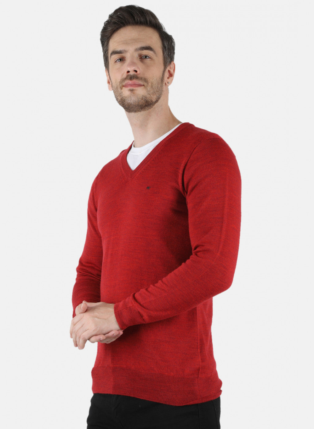 Men Red Solid Pullover
