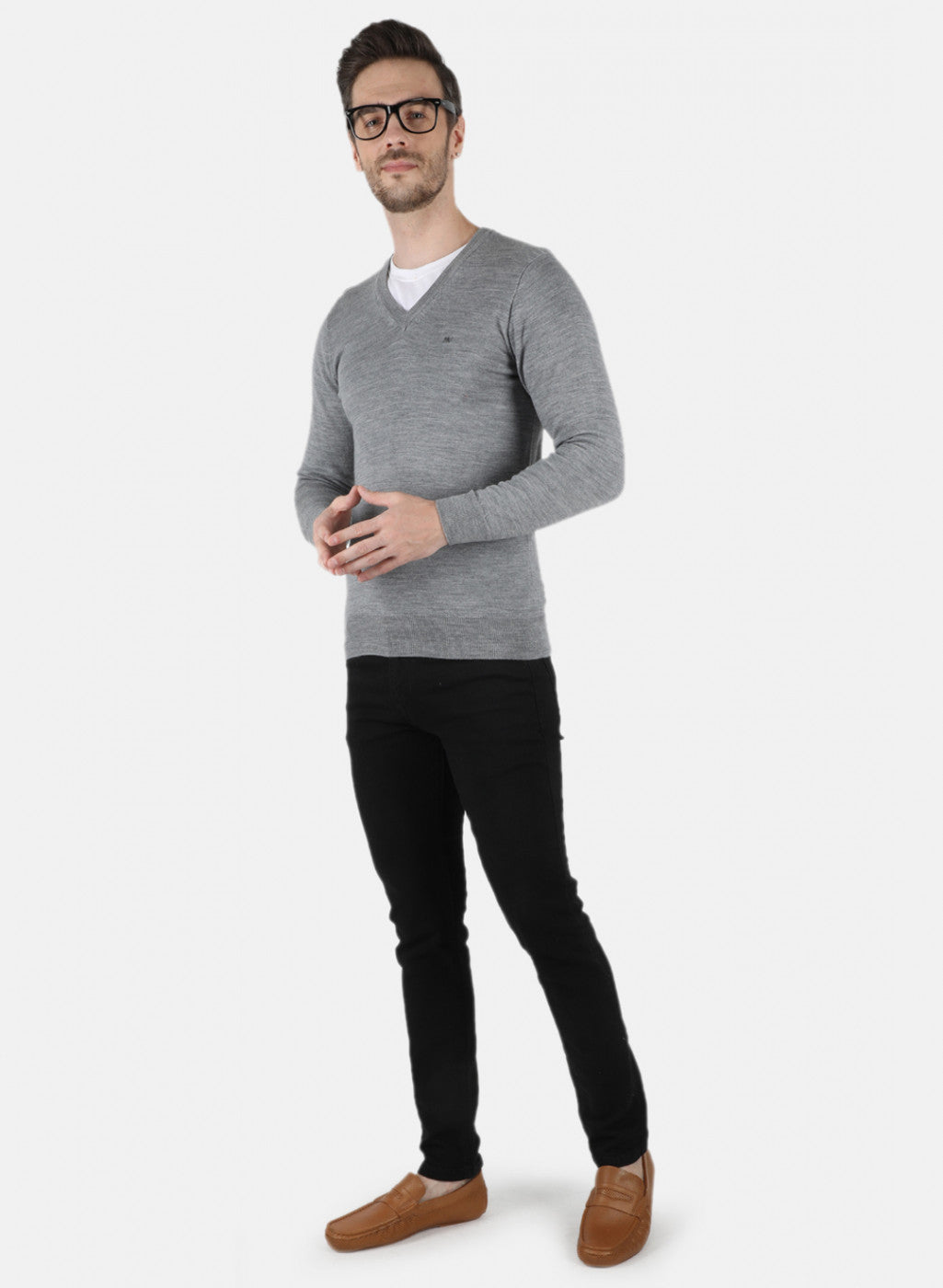 Men Grey Solid Pullover