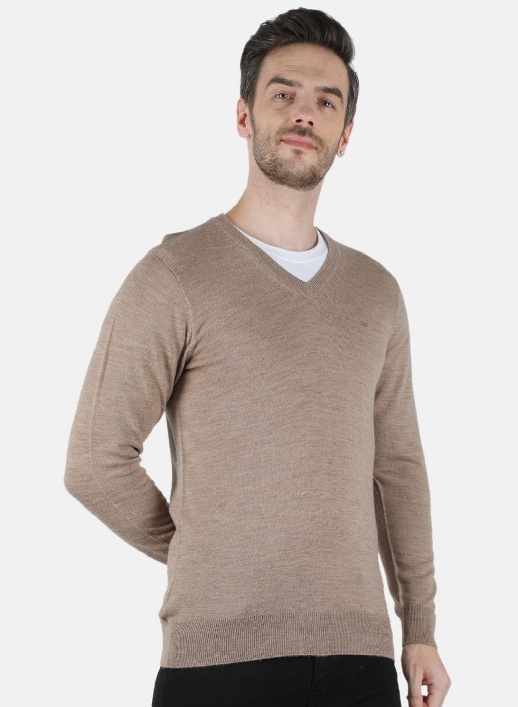Men Beige Solid Pullover