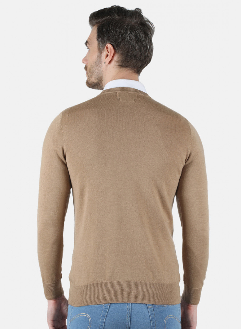 Men Beige Solid Pullover