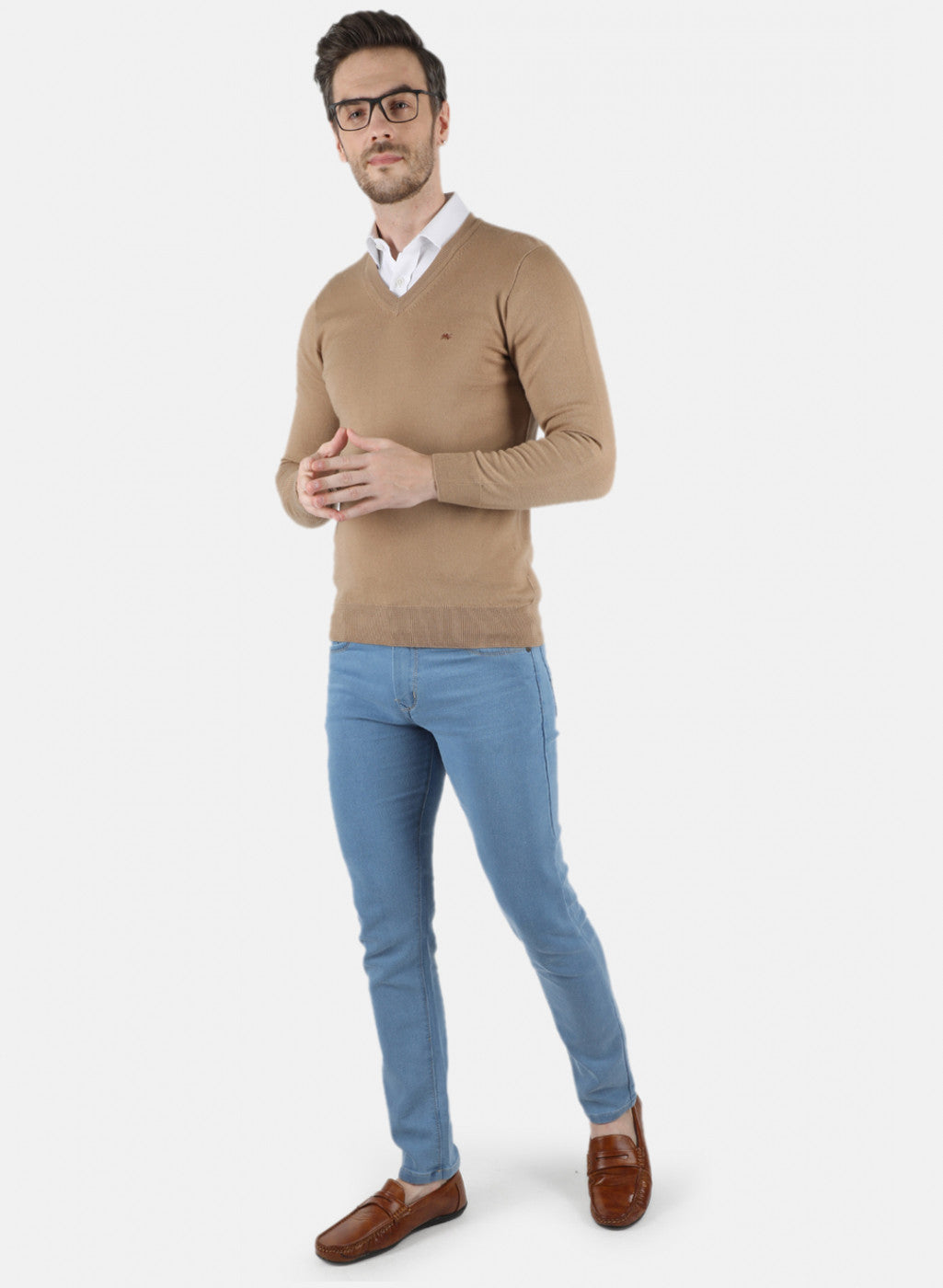 Men Beige Solid Pullover