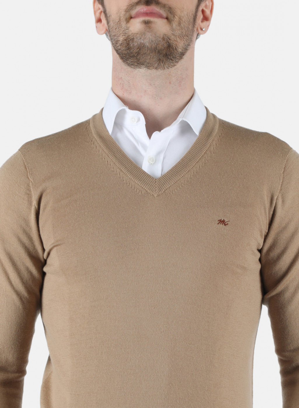 Men Beige Solid Pullover