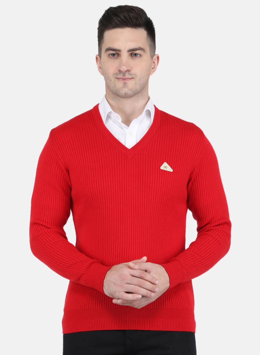 Men Red Solid Pullover