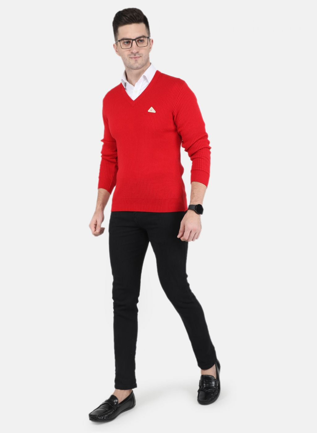 Men Red Solid Pullover