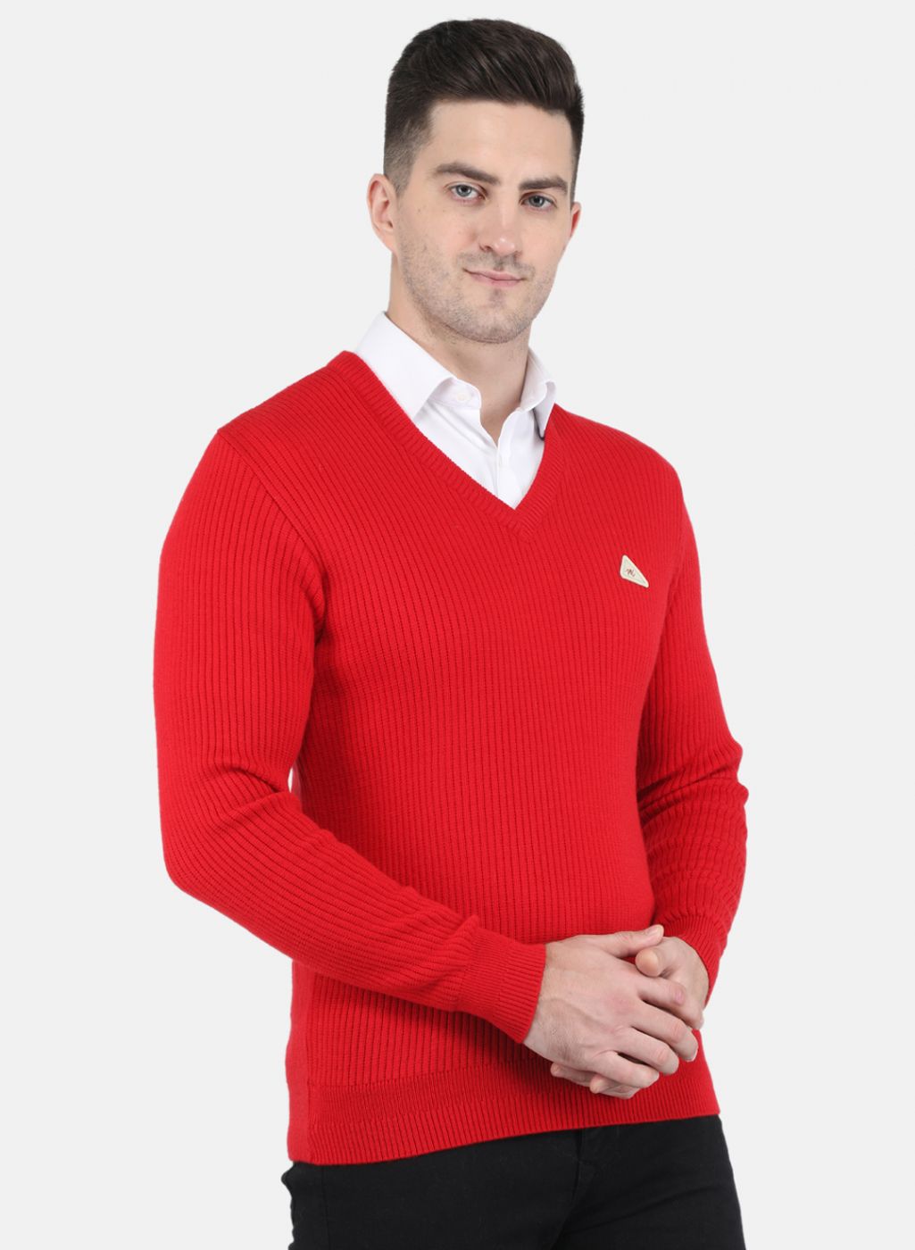 Men Red Solid Pullover