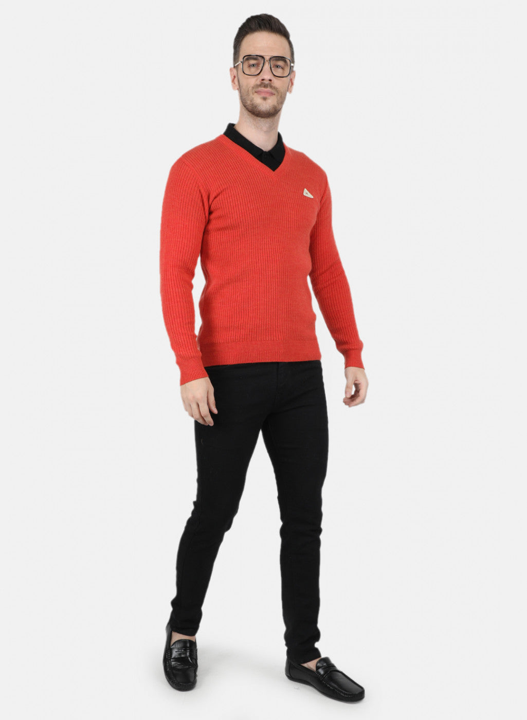 Men Orange Solid Pullover