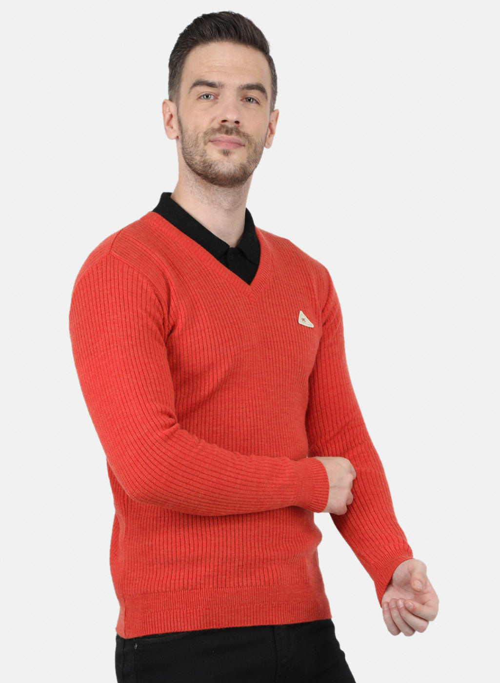 Men Orange Solid Pullover