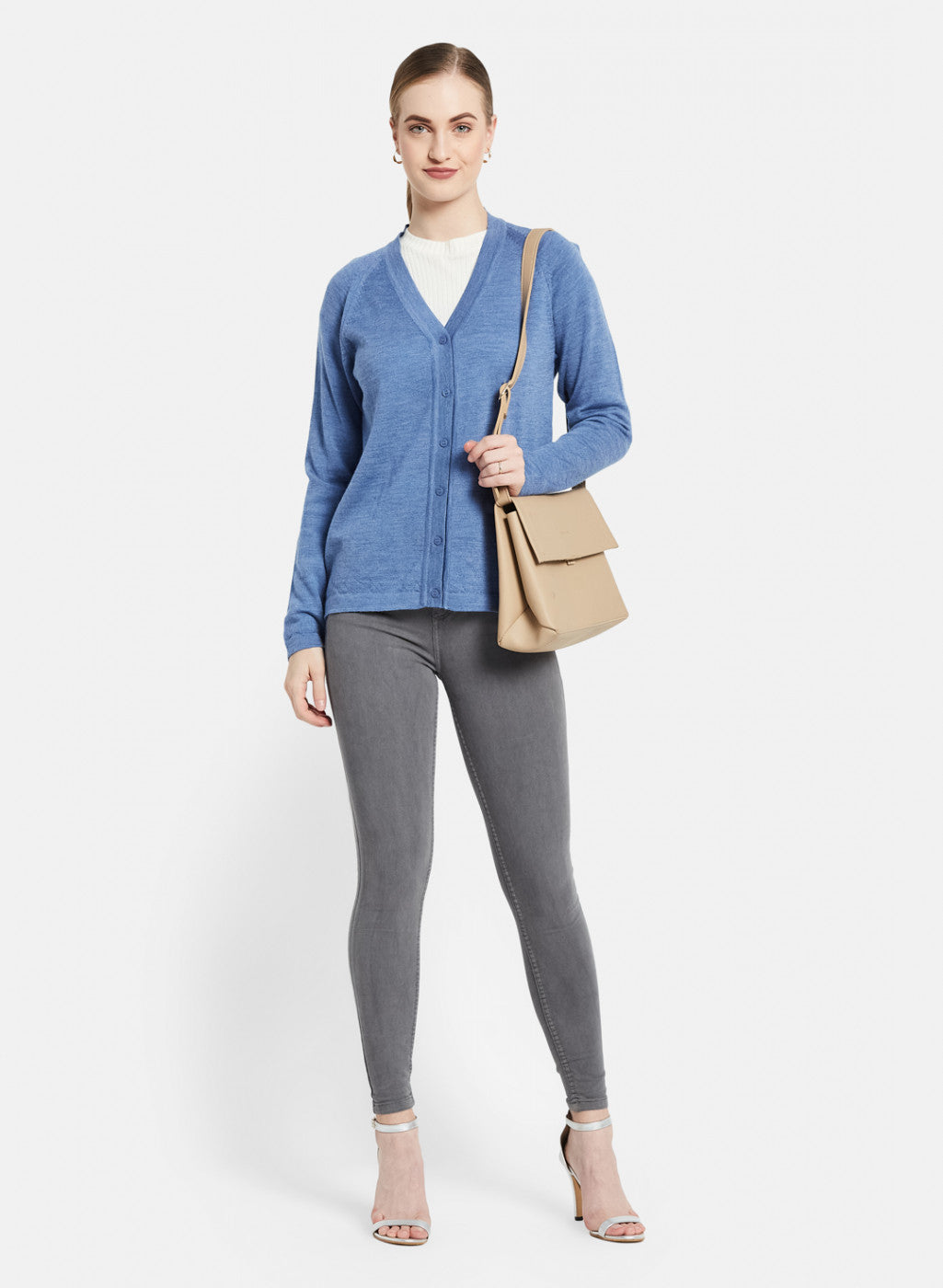 Women Blue Solid Cardigan