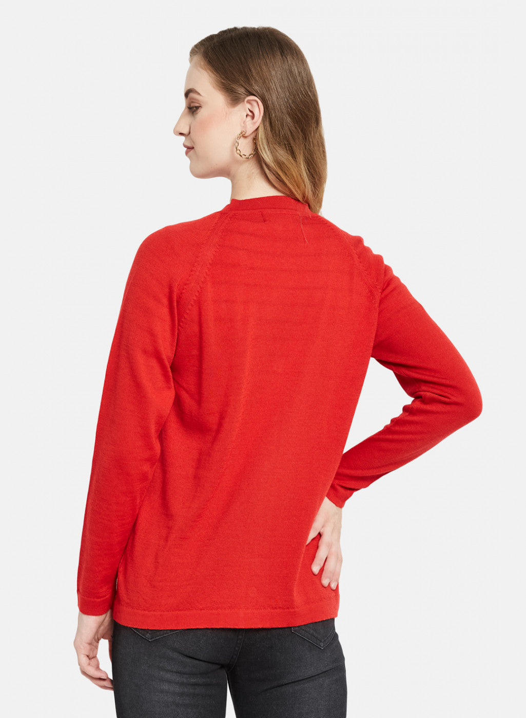 Women Red Solid Cardigan