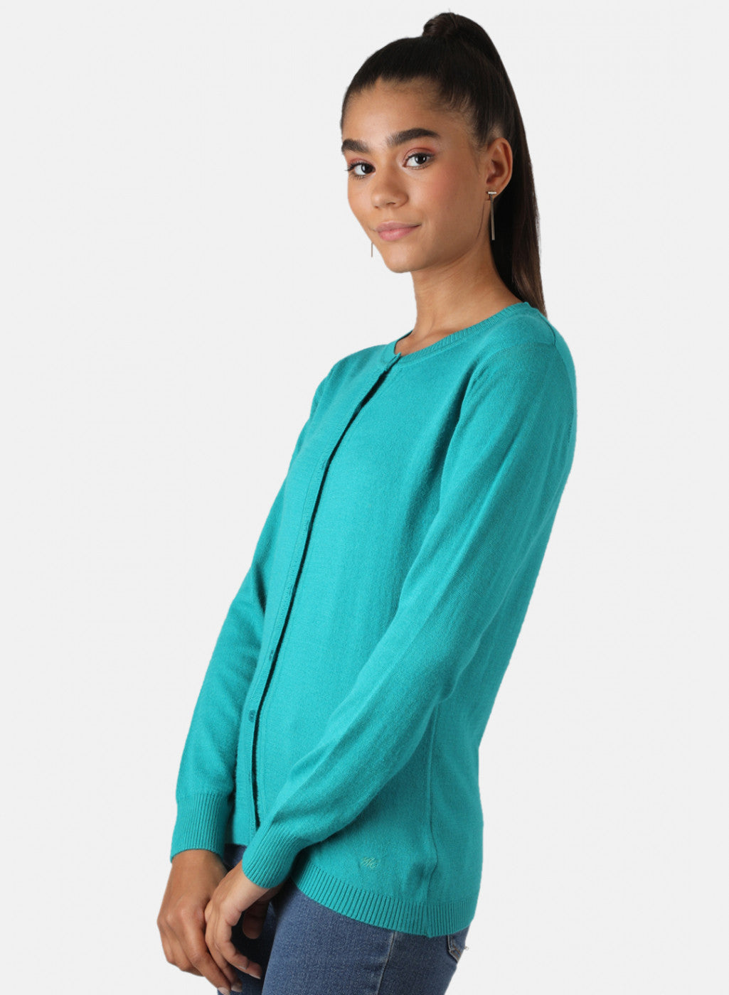 Women Green Solid Cardigan