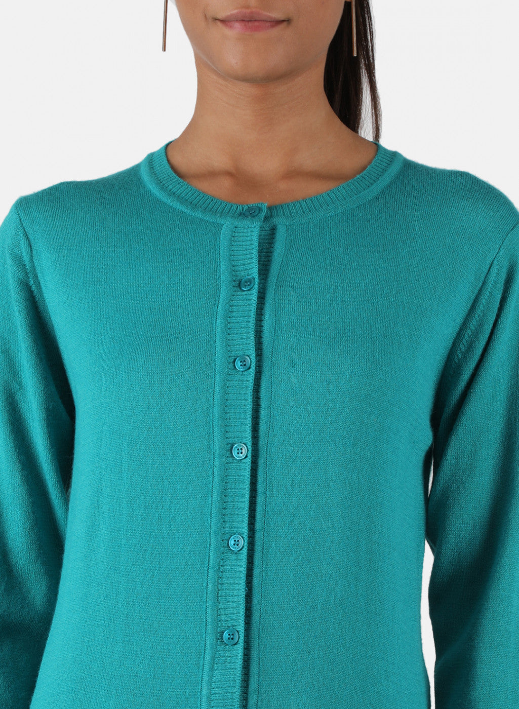 Women Green Solid Cardigan