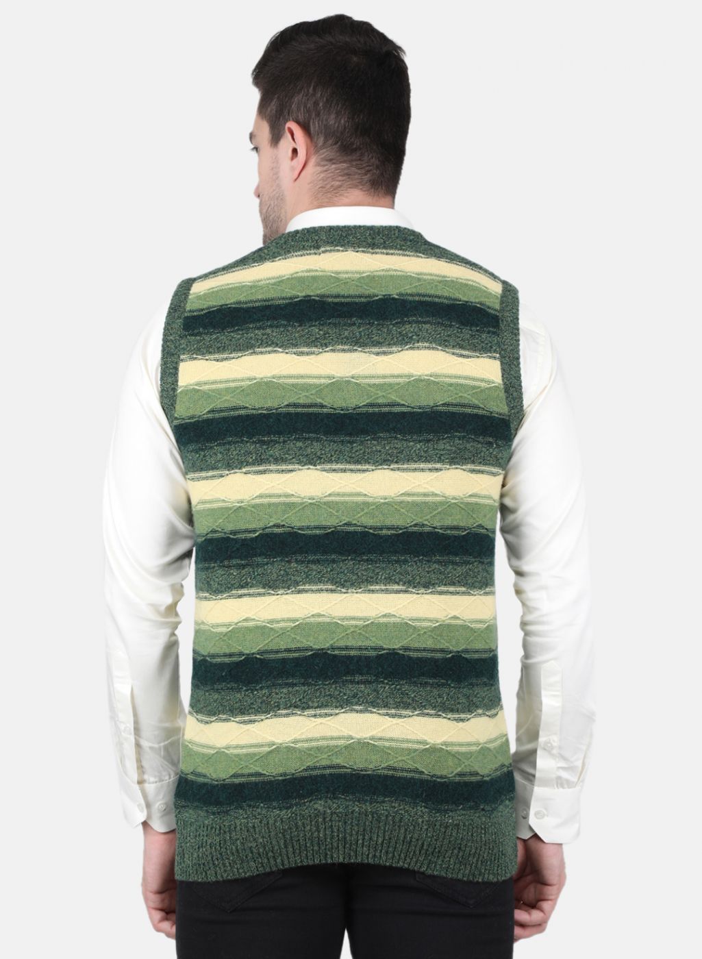 Men Green Self Design Sweater