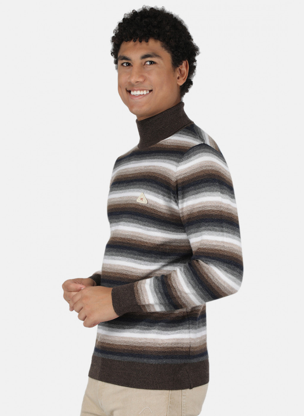 Men Brown Self Design Pullover