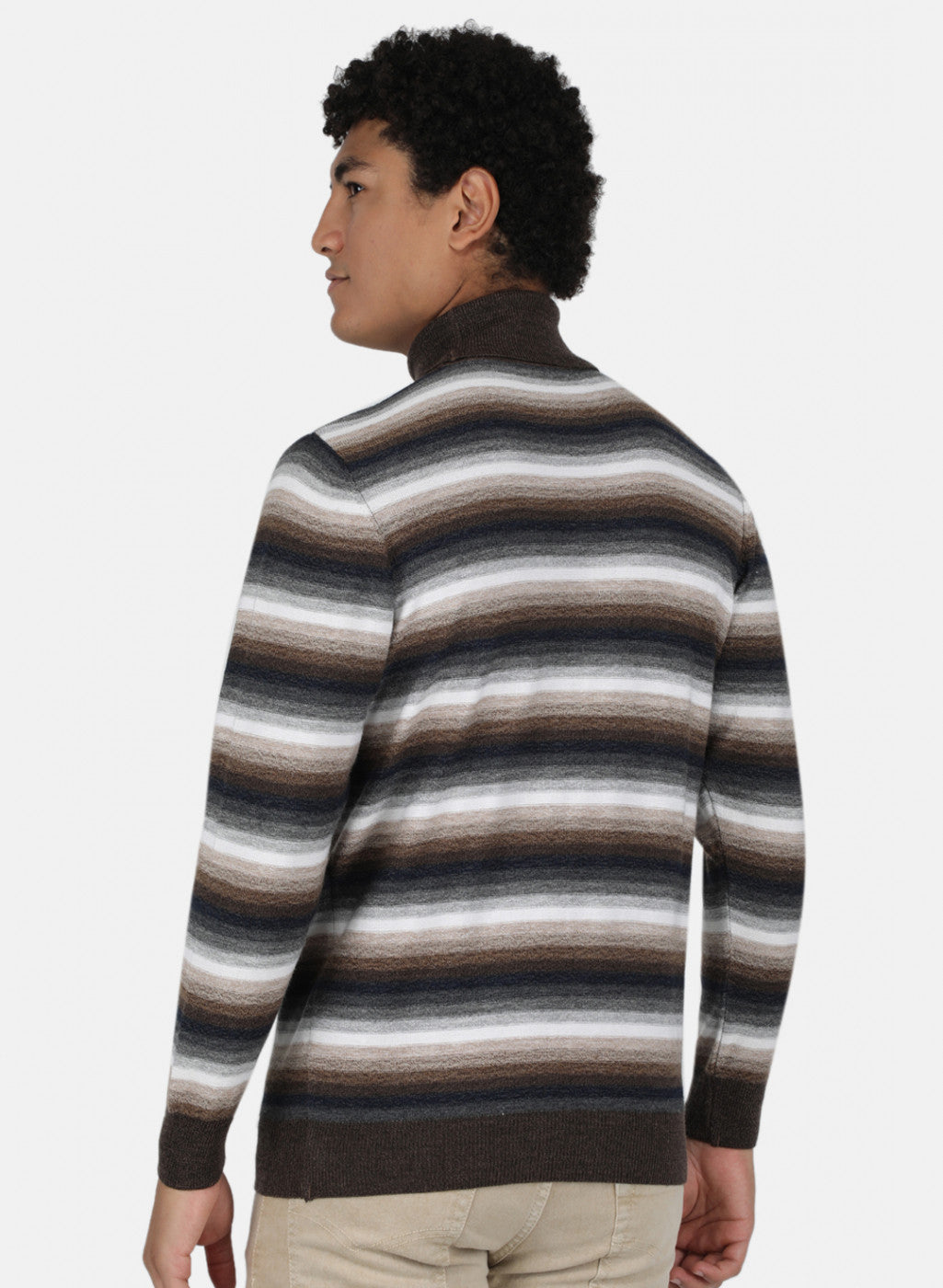 Men Brown Self Design Pullover