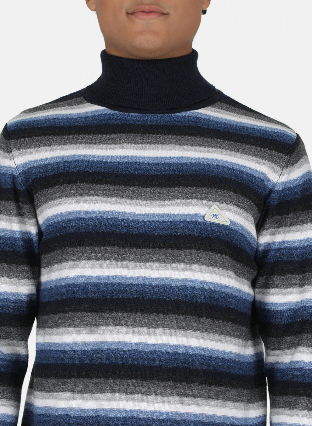 Men NAvy Blue Self Design Pullover