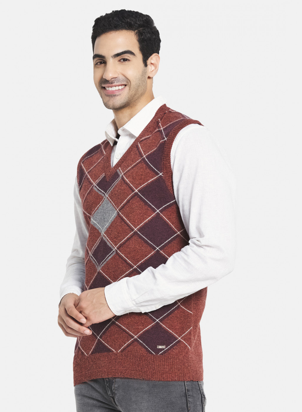 Men Rust Brown Printed Sweater