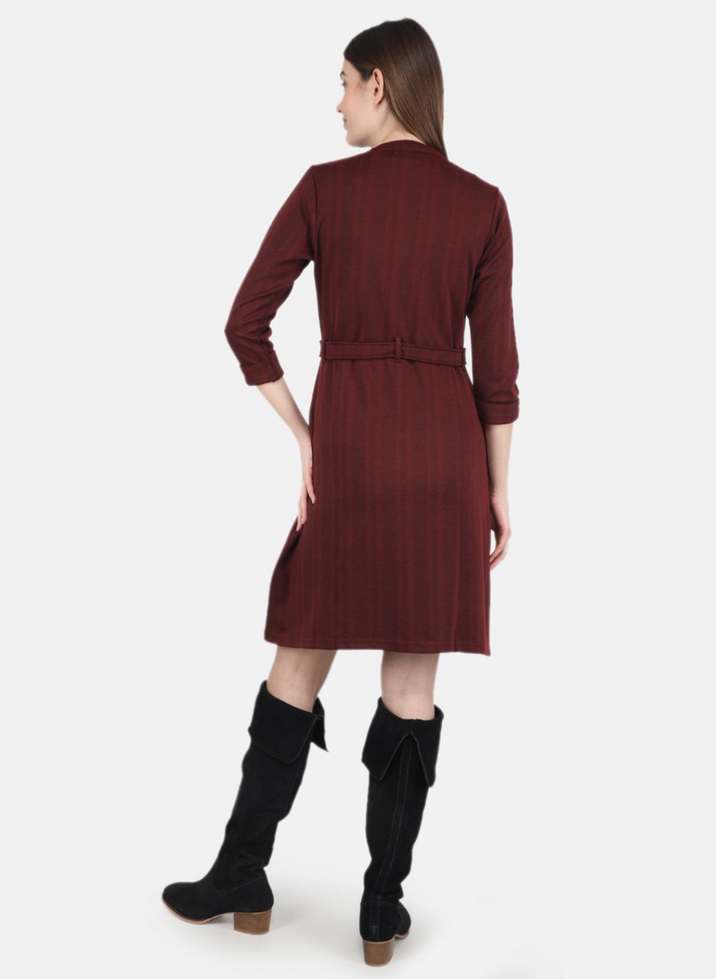 Women Maroon Self design Dress
