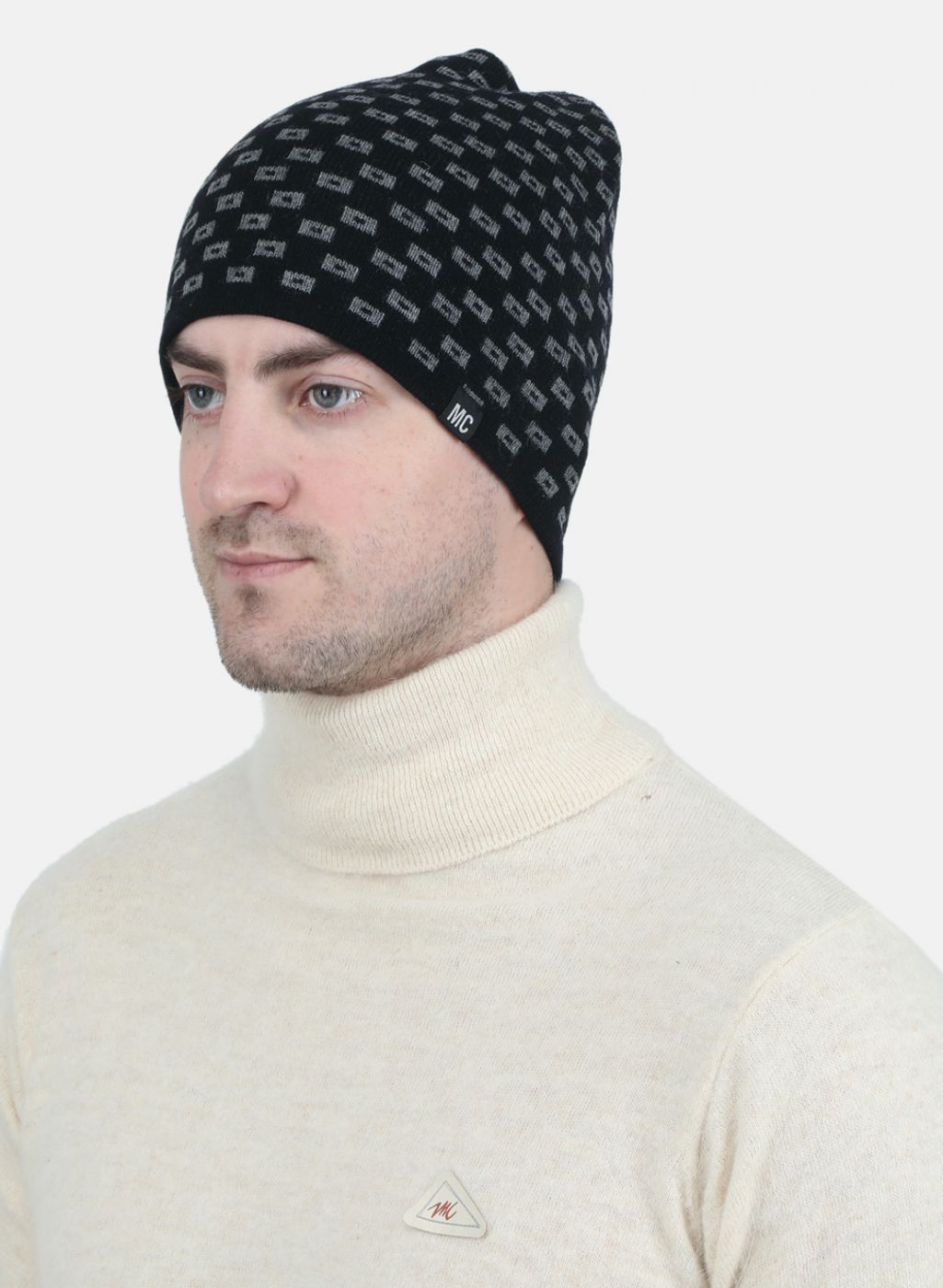 Men Black Self Design Cap