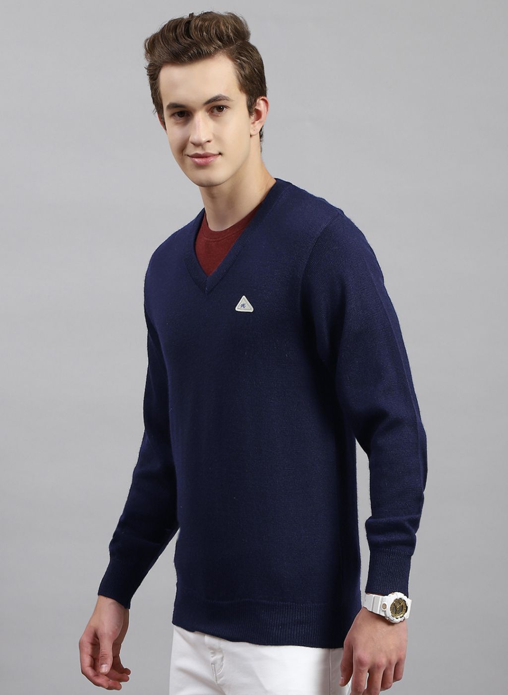 Men NAvy Blue Solid Pure wool Pullover