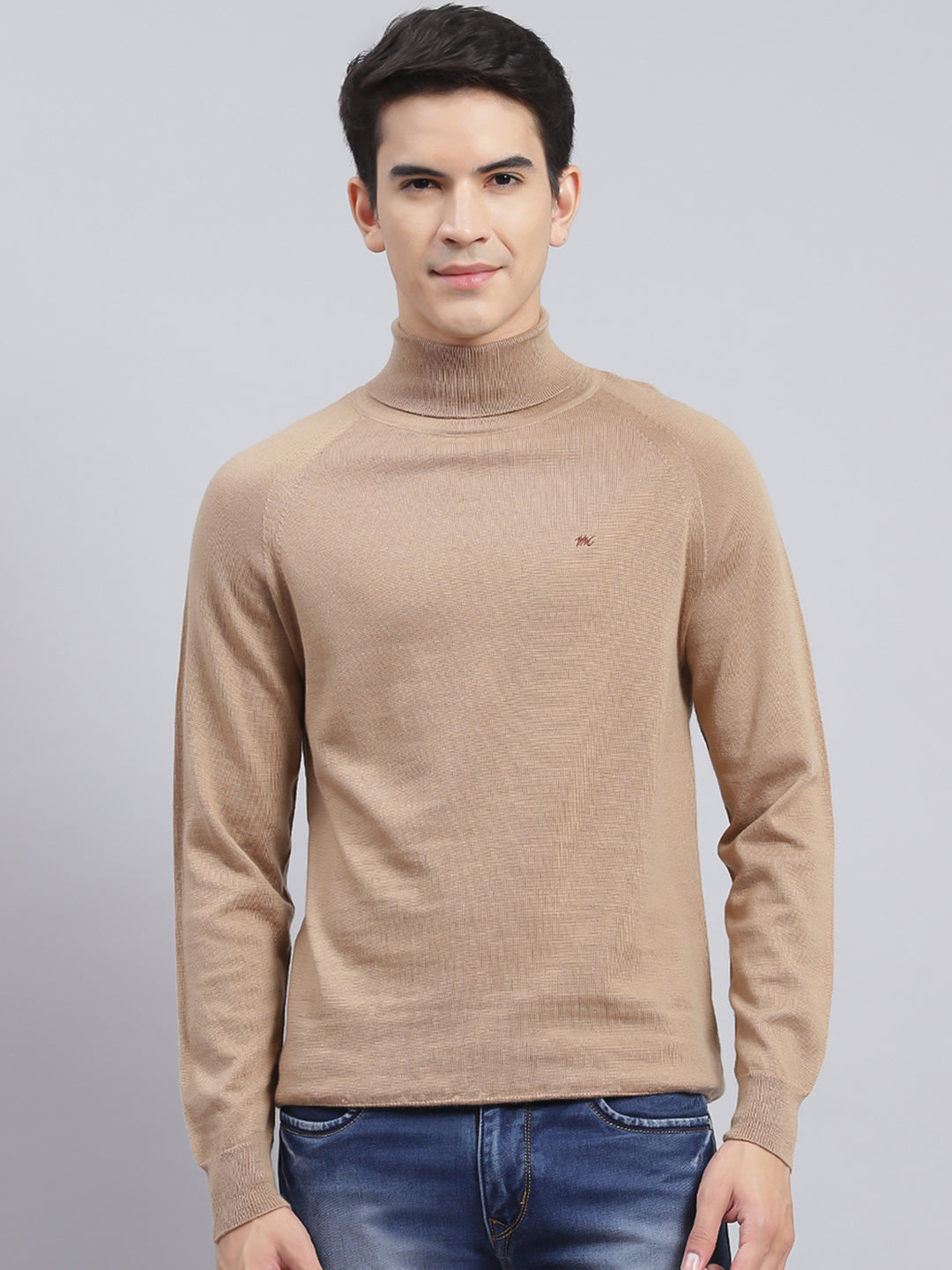 Men Brown Solid Pure wool Pullover