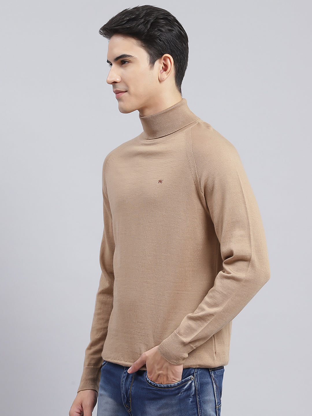 Men Brown Solid Pure wool Pullover